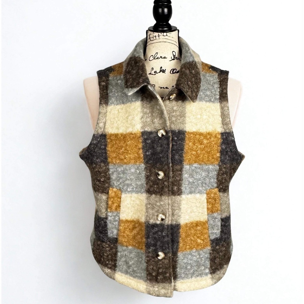 Charlie B Plaid Vest Boucle Button Front Cabincore Sz XL C6319R